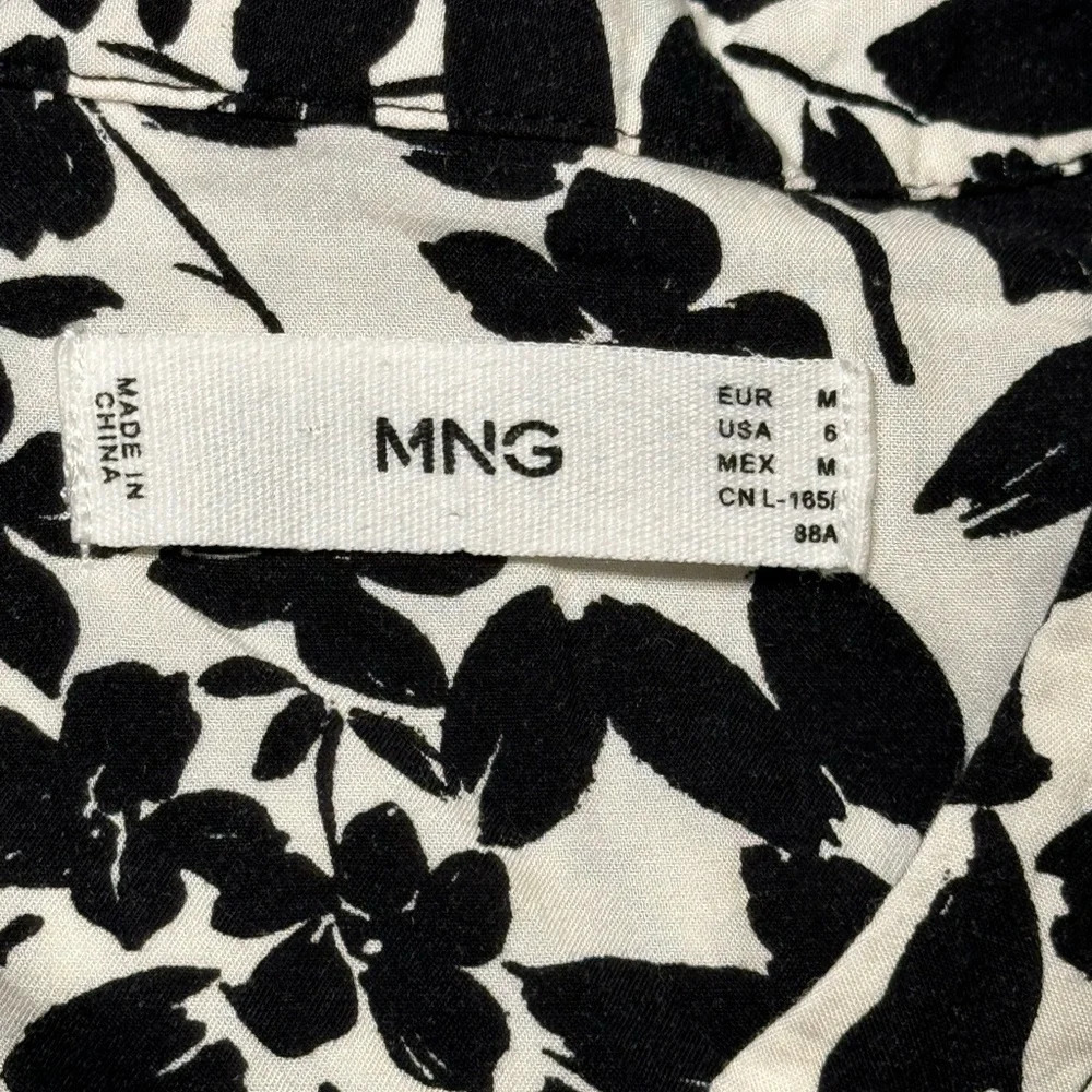 🌻 MNG Black & White Floral Midi Peasant Dress* Women’s size 6 Cottagecore - Picture 8 of 16